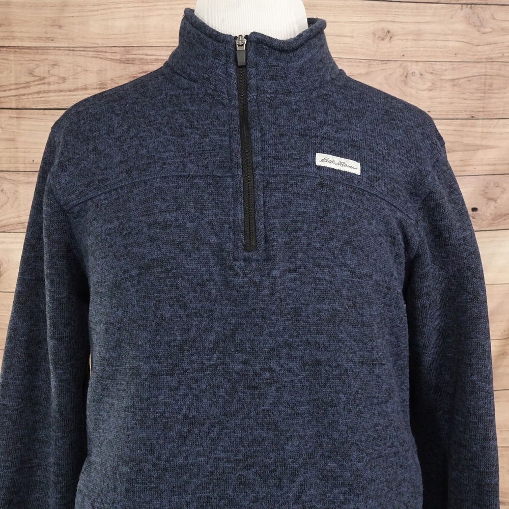 Eddie Bauer Quarter Zip Pullover Mens XL Blue Good Marl Knit Sweater Fleece